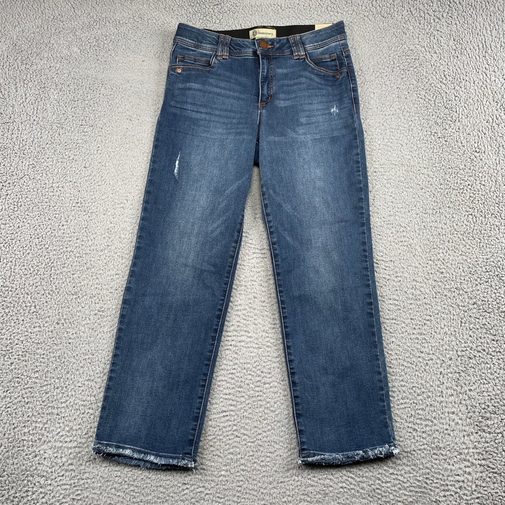 Democracy Jeans Womens 10 Blue Ab Technology Booty Lift Frayed Hem Straight Leg